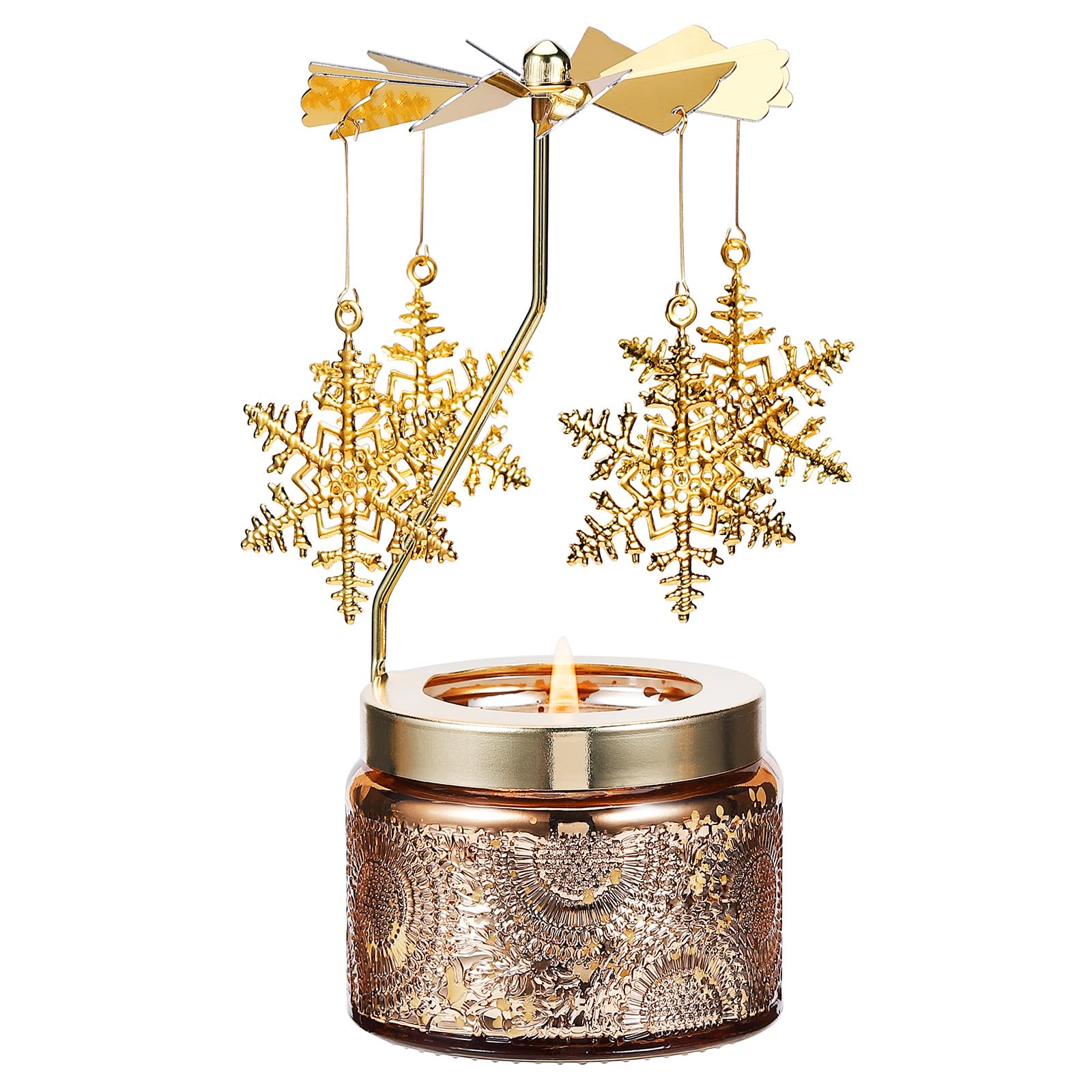 DAISRED front view of snowflake rotating scented candle showcasing design and gift appeal