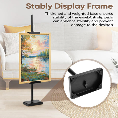 dakewang easel next to ruler showing 30-inch pole scale and space-saving benefit