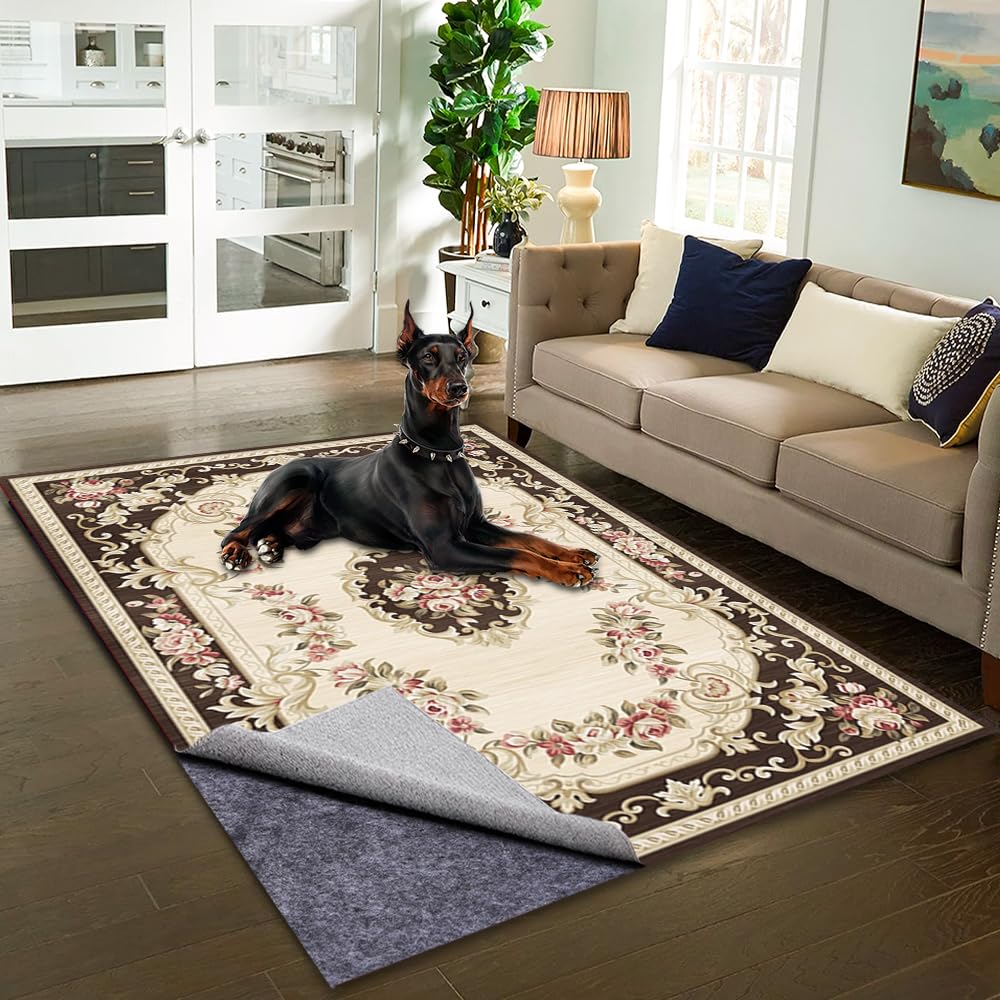 DAKKIONY front view of 8x10 rug pad showing slim profile and coverage benefit