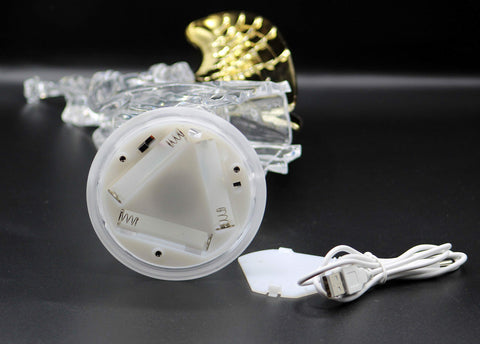 Dalax statue with USB cable connected demonstrating convenient power option