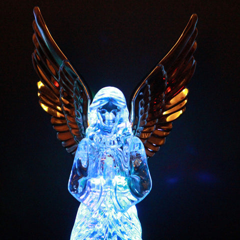 Dalax angel close-up of golden wings and intricate detailing highlighting reflective shimmer
