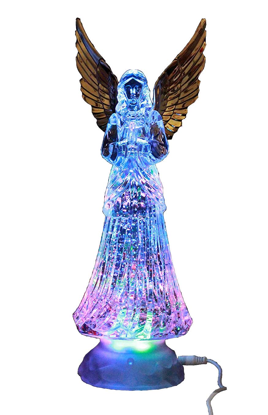 Dalax angel front view showing statue and globe with warm LED glow offering calming ambiance