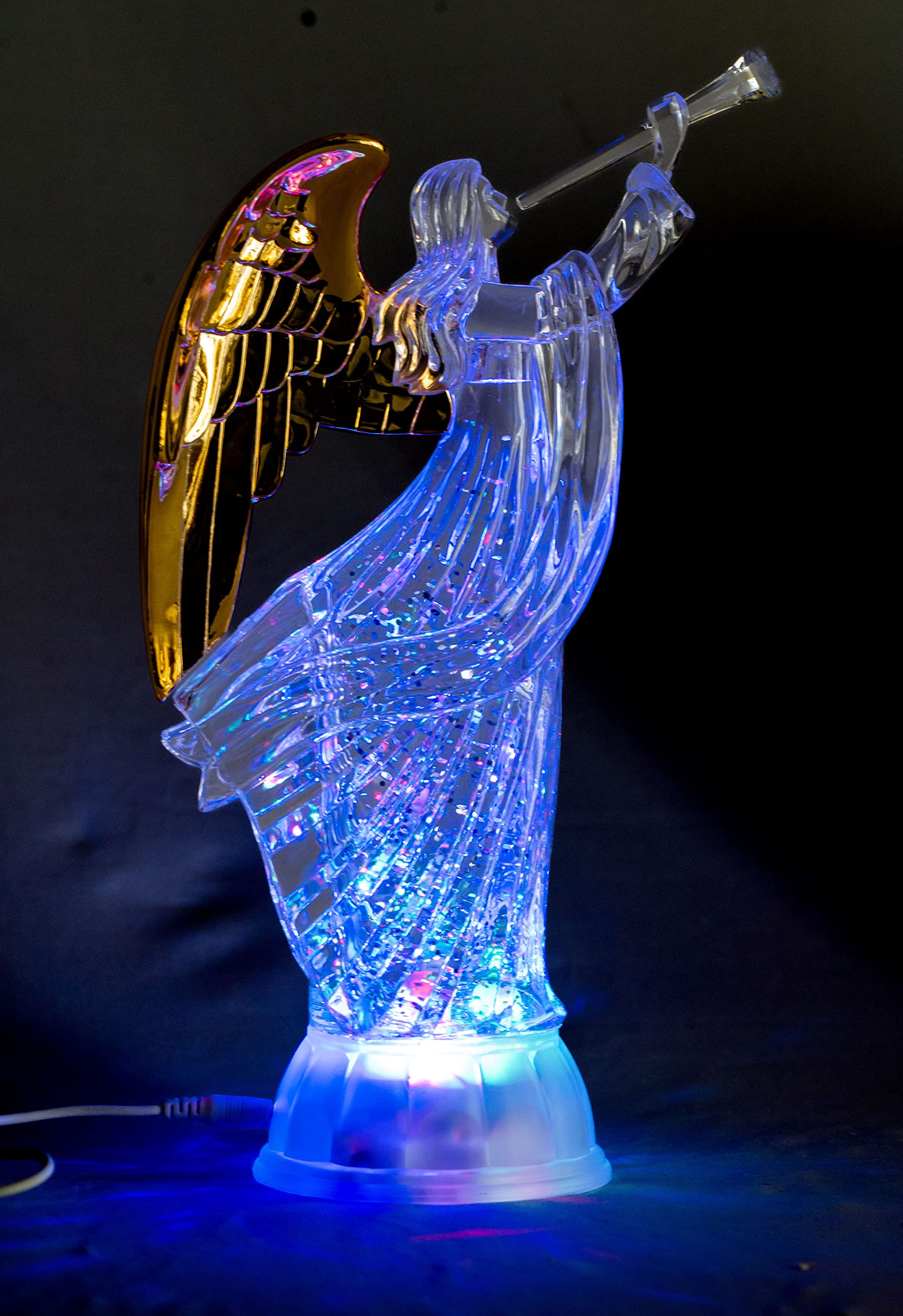 Dalax angel front view showing gold wings and LED glow benefit ambient light