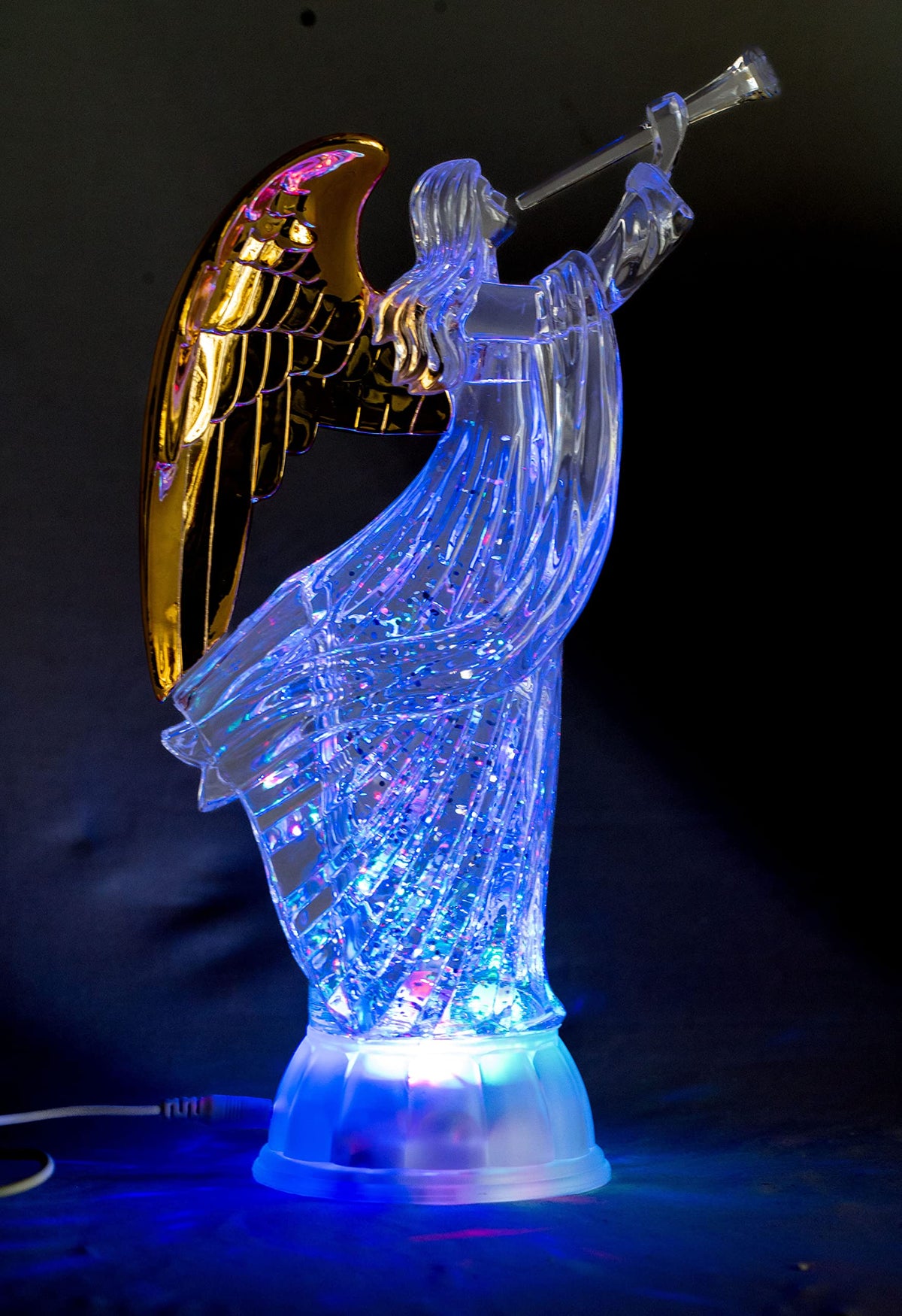 Dalax angel front view showing gold wings and LED glow benefit ambient light