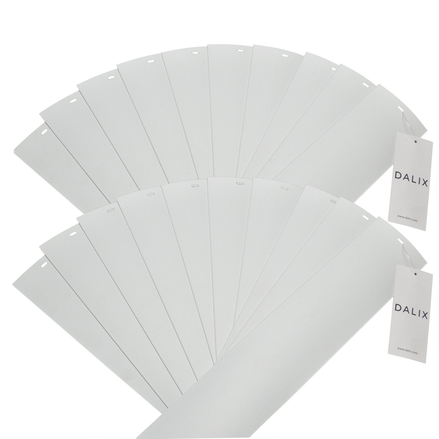 DALIX 20-pack front view showing white curved PVC slats and quantity benefit