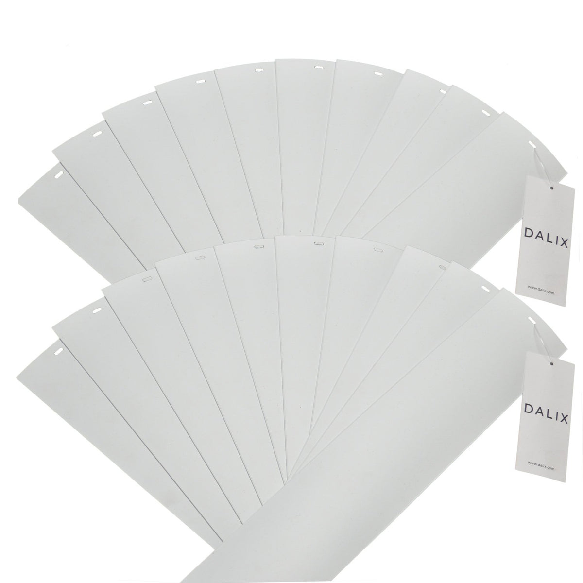 DALIX 20-pack front view showing white curved PVC slats and quantity benefit