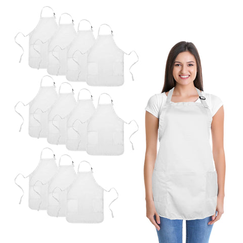 DALIX front view of 12 white aprons showing neat stack and clean look