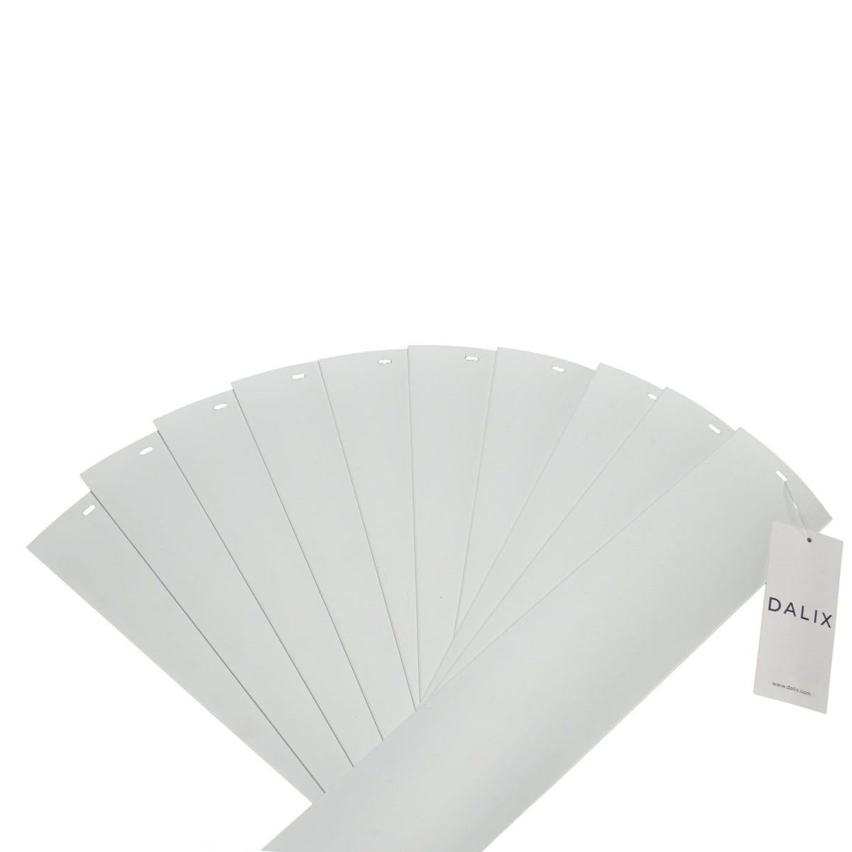 DALIX front view of 10-pack white curved vinyl slats showing neat packaging and clean finish