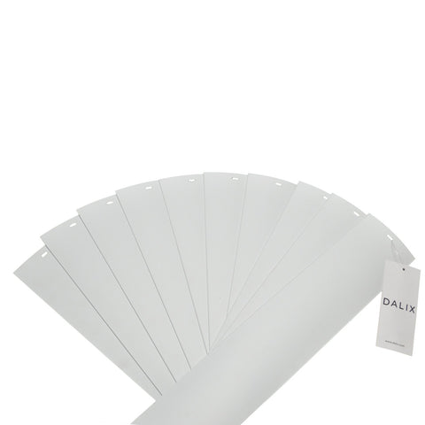 DALIX front view of 10-pack white curved vinyl slats showing neat packaging and clean finish