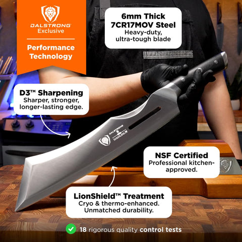 Dalstrong Annihilator G-10 handle detail highlighting grip comfort and control