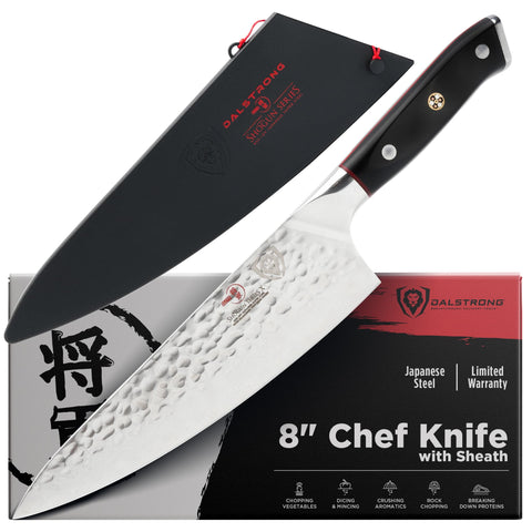 Dalstrong front view of Gyuto showcasing blade shape and balanced profile for precise cuts