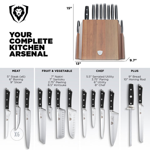 Dalstrong kitchen shears and honing rod laid out highlighting maintenance and safety support