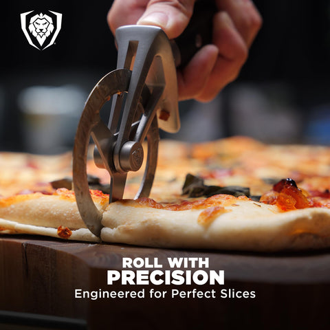 Dalstrong wheel cutting a quesadilla smoothly for neat portions and easy serving