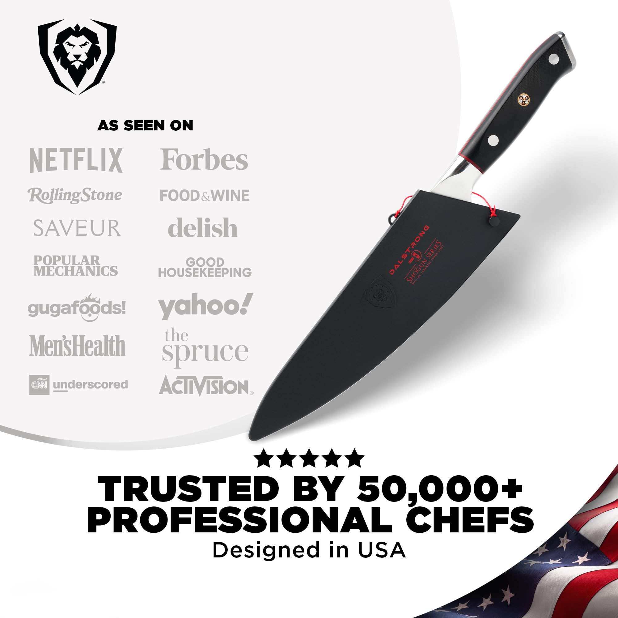 Dalstrong gift-ready packaging displayed with knife emphasizing premium presentation and protection
