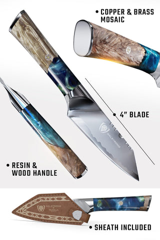 Dalstrong paring knife full tang and bolster showing strength and stability