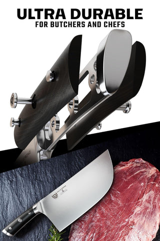 Dalstrong Ravager triple-riveted G10 handle detail offering secure grip