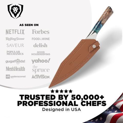 Dalstrong Valhalla scale comparison next to ruler showing the 8-inch blade length