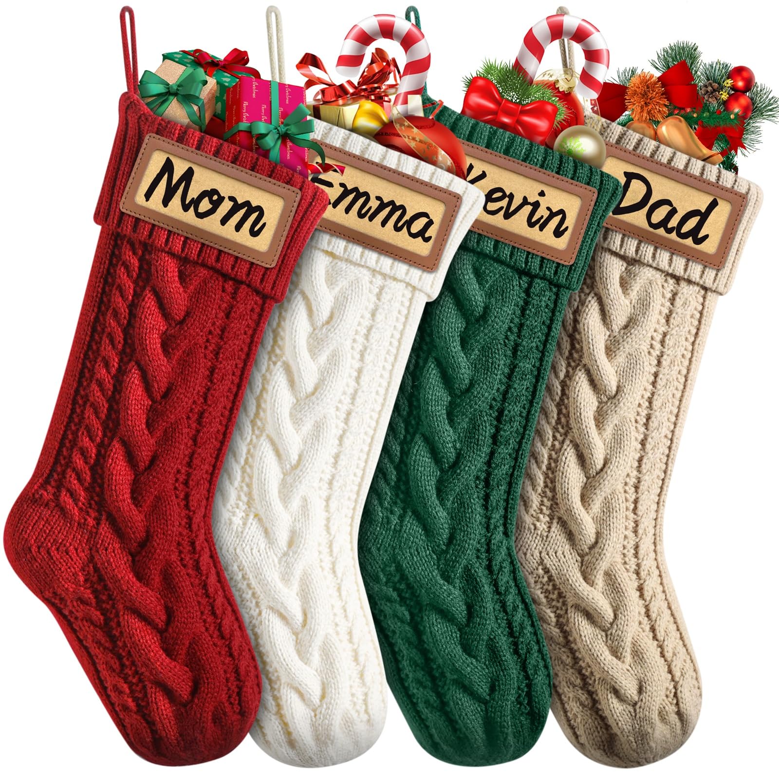 Dalzom front view collection showing four colorful stockings and cohesive family display