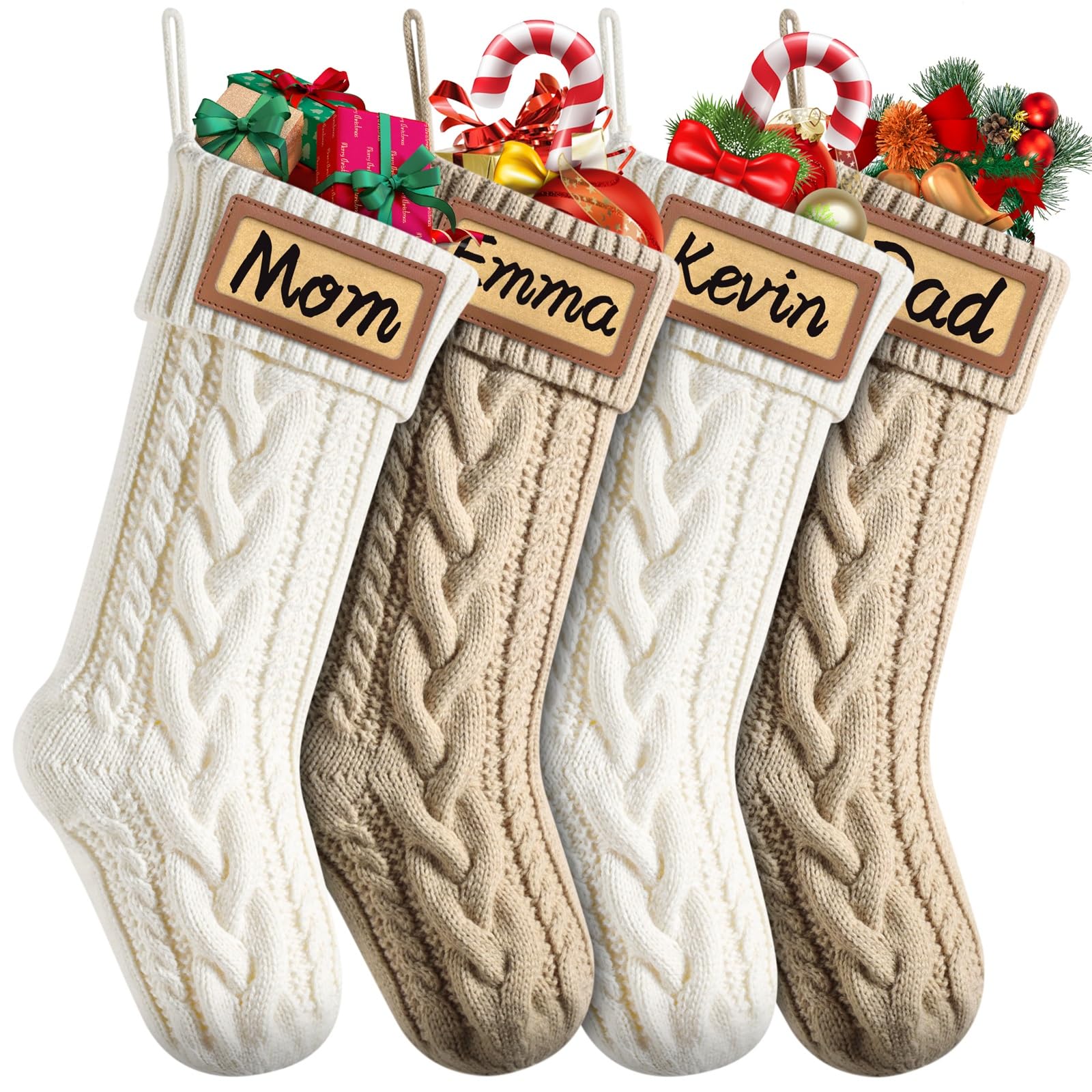 Dalzom front view showing four personalized stockings and cohesive decor