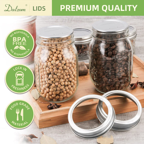 Dalzom lids on mason jars in use demonstrating airtight preservation benefit