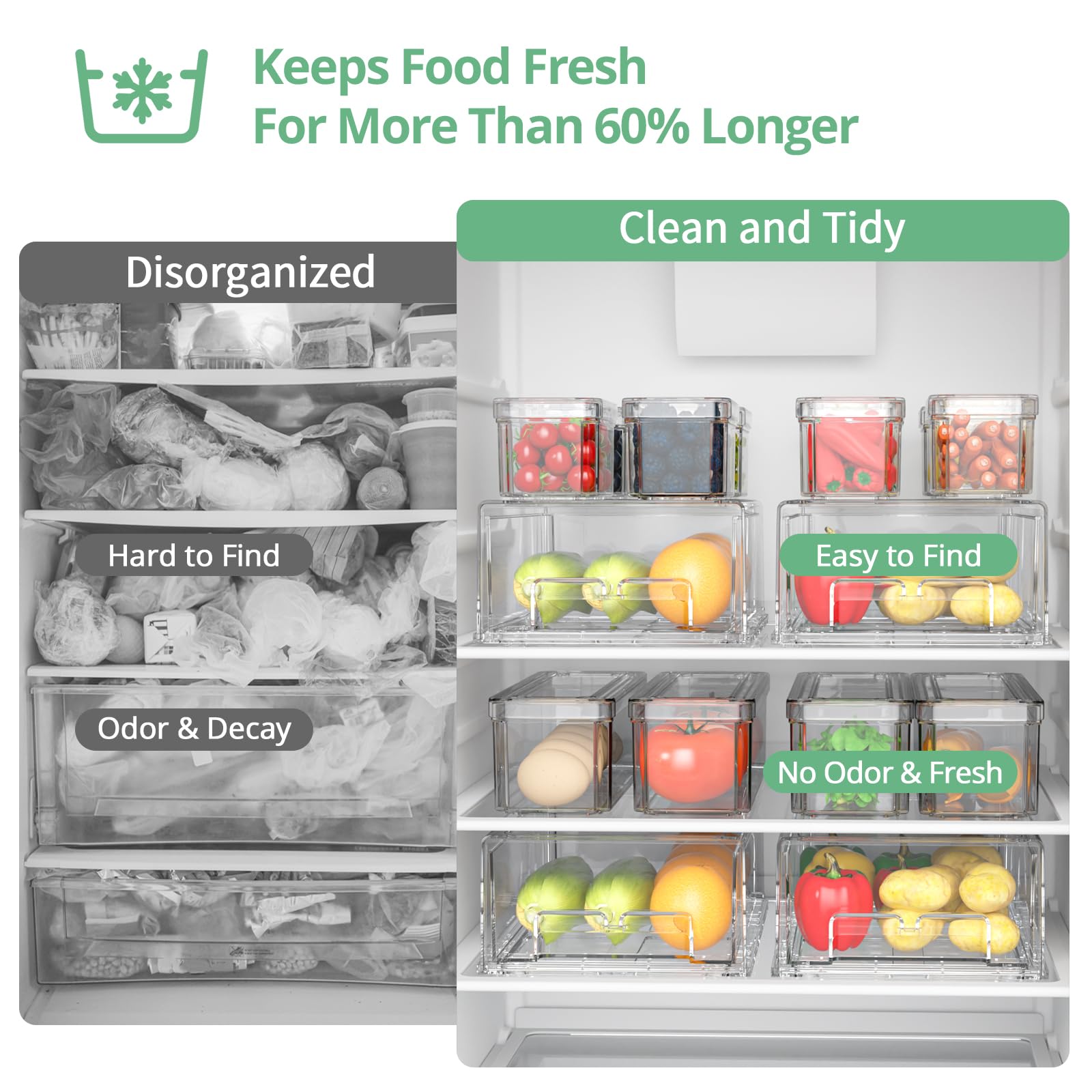 damynuo lifestyle kitchen organization showing neat fridge and quick meal prep benefit