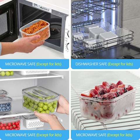 damynuo containers in fridge holding berries and leafy greens