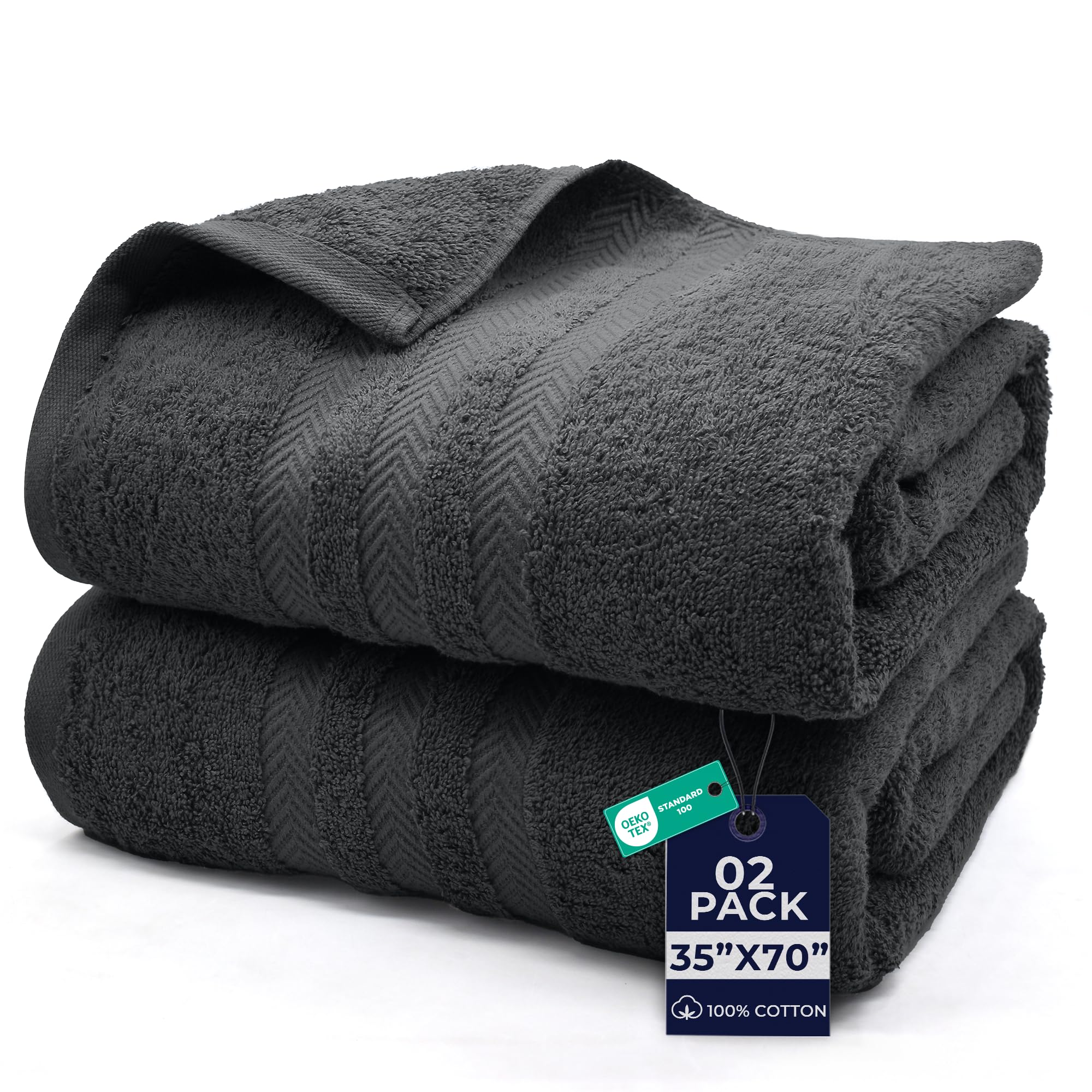 DAN RIVER front view of two grey bath sheets showing generous size and plush feel