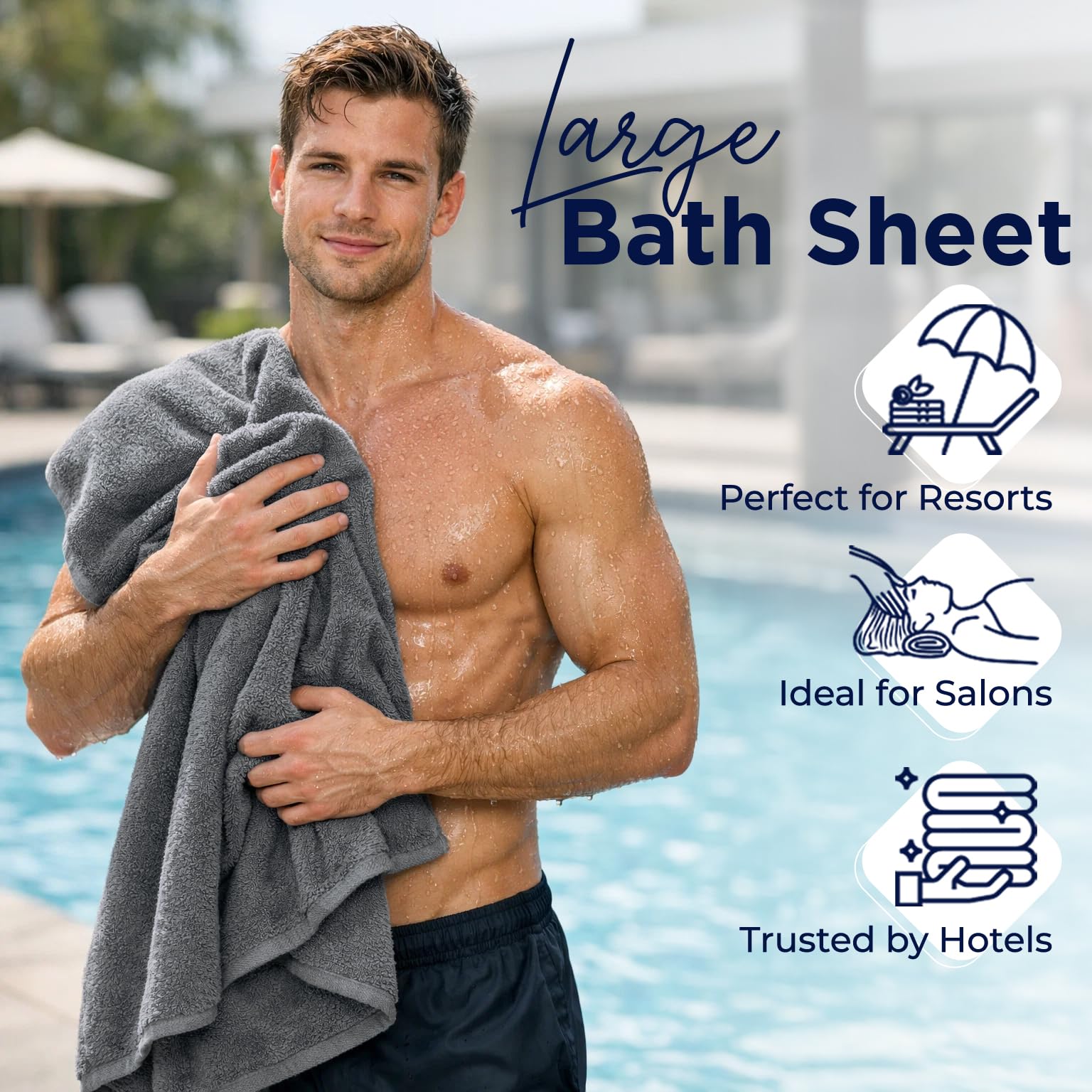 DAN RIVER bath sheet draped on mannequin to show 35x70 inch full-body coverage