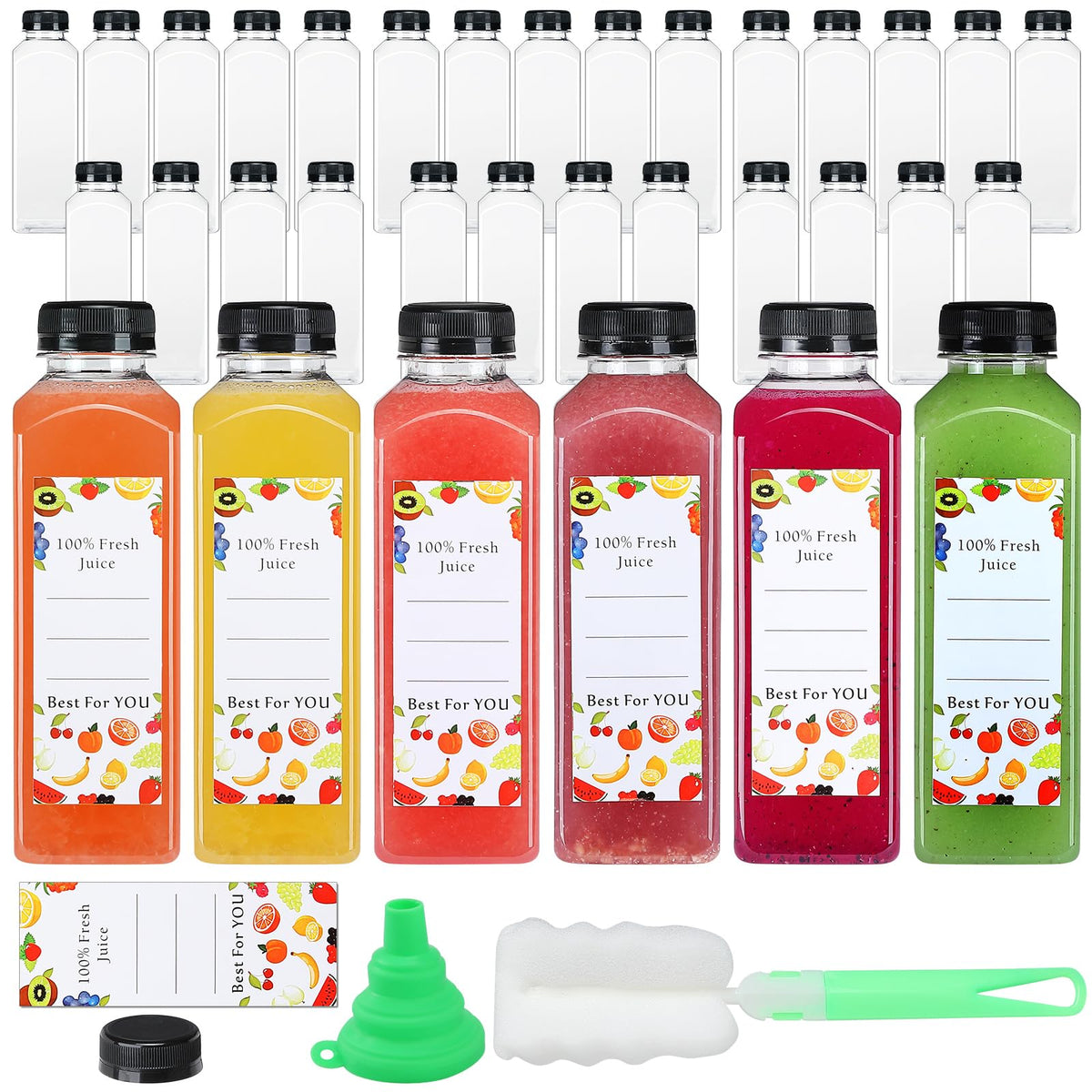 DANALLAN front view of full 33-piece bottle set showing caps and accessories benefits organization