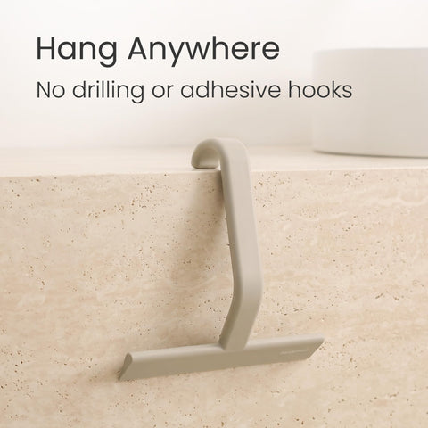dancemoon close-up of integrated hook hanging on shower door, saves space