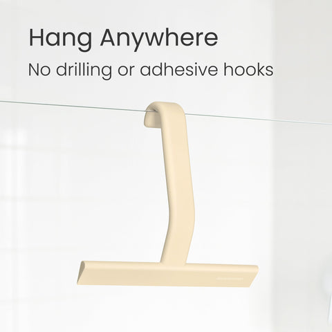 dancemoon JustHang hanging over a shower door hook, space-saving storage benefit