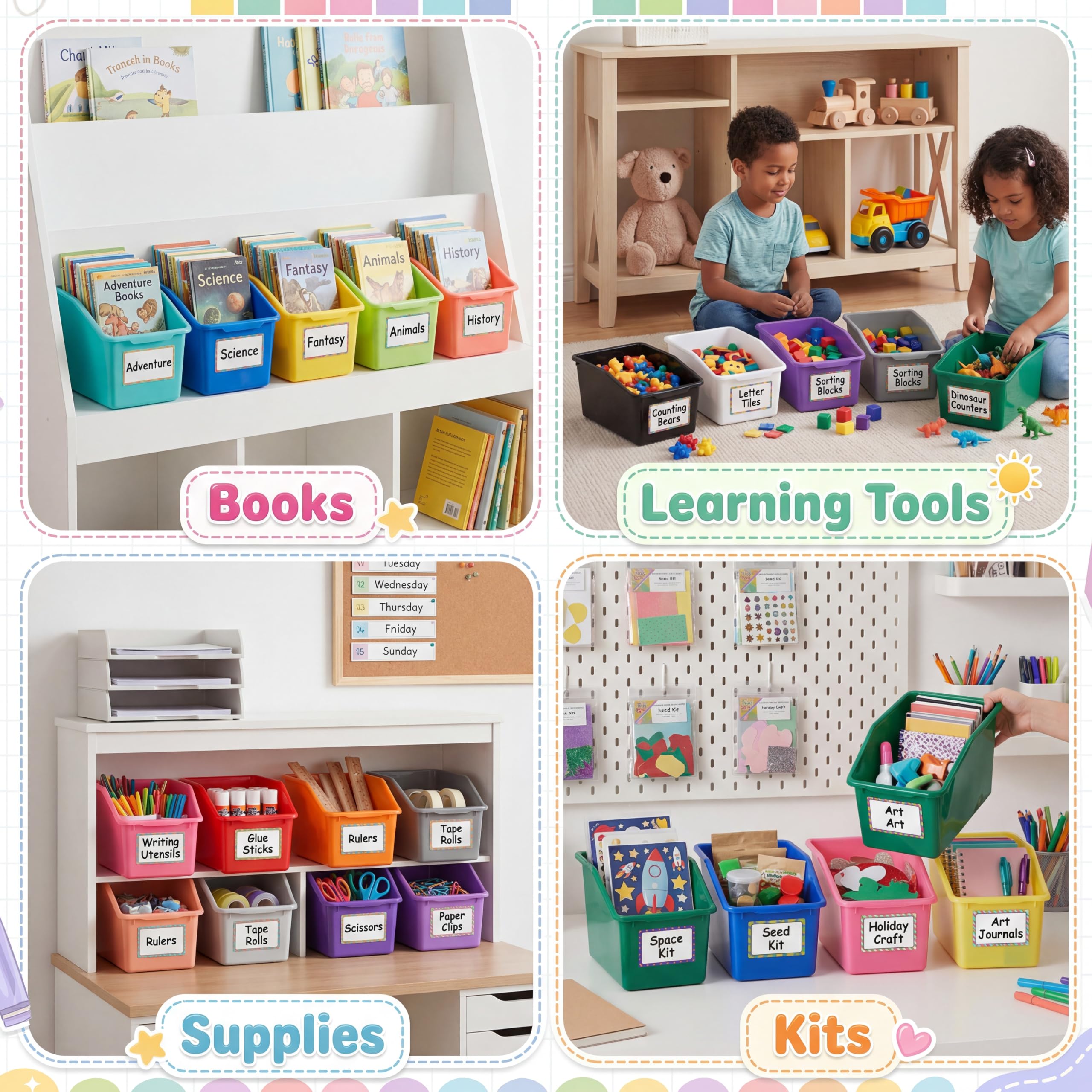 Dandat bin filled with picture books for easy access and visibility
