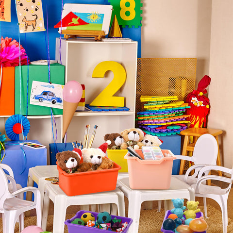 Dandat classroom lifestyle scene showing tidy shelves and motivated children