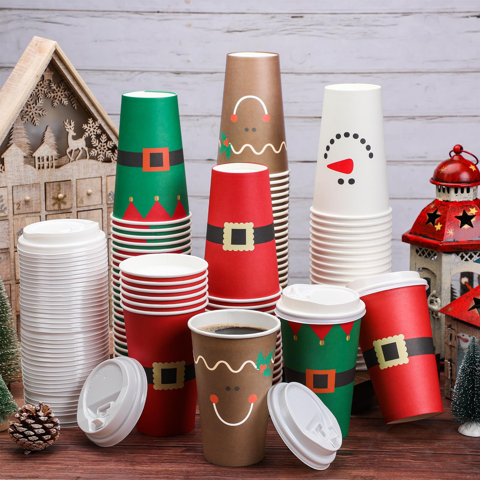 Dandat close-up of Santa and snowman designs enhancing holiday cheer