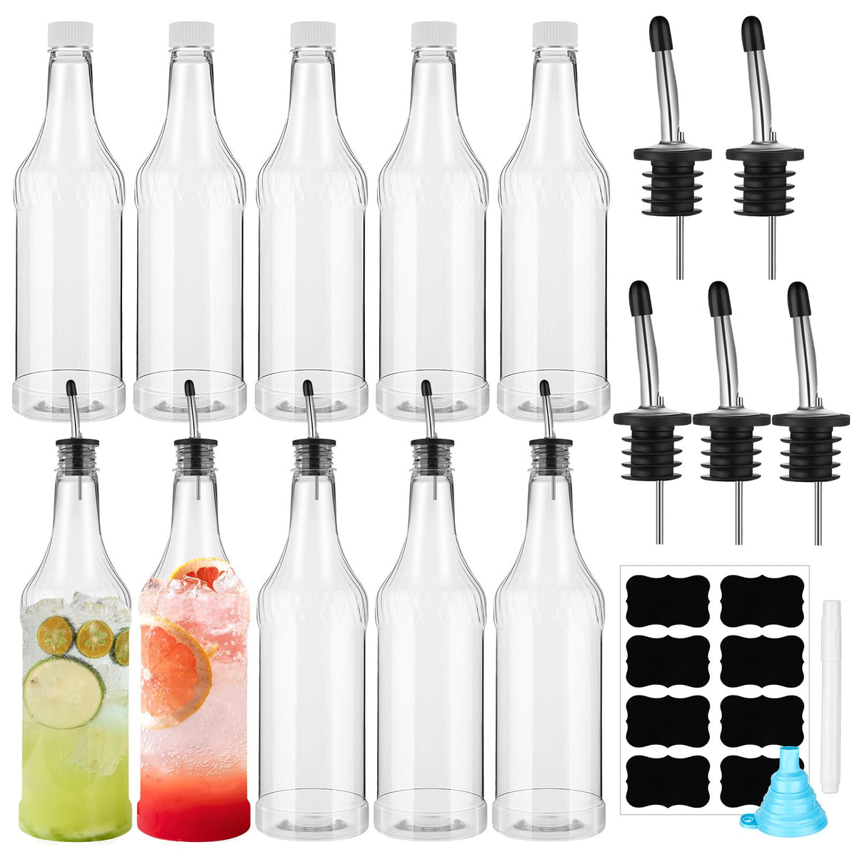 Dandat front view of clear 32 oz bottle set showing quantity and shape for easy identification