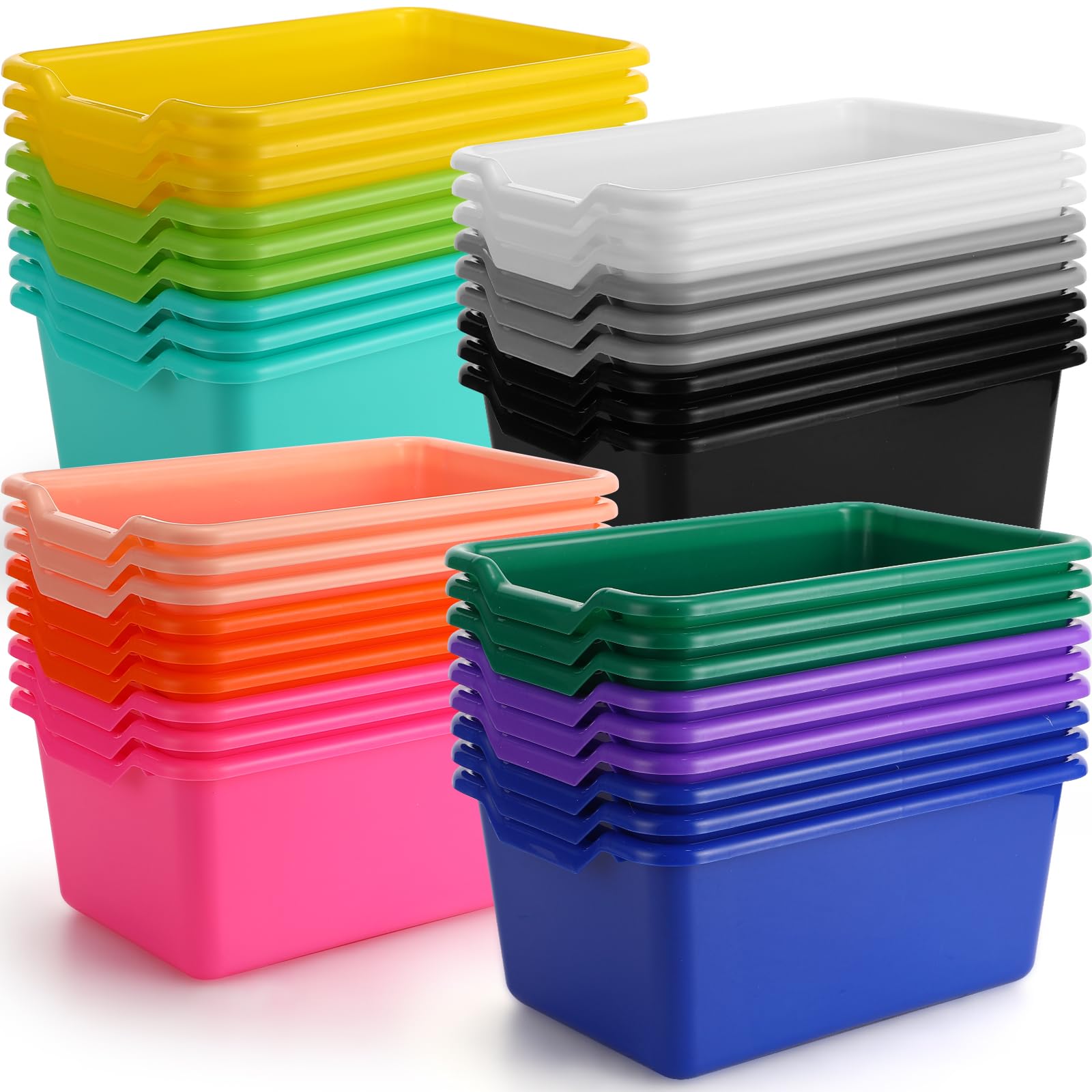 Dandat front view of 36 colorful cubby bins showing clear organization benefit