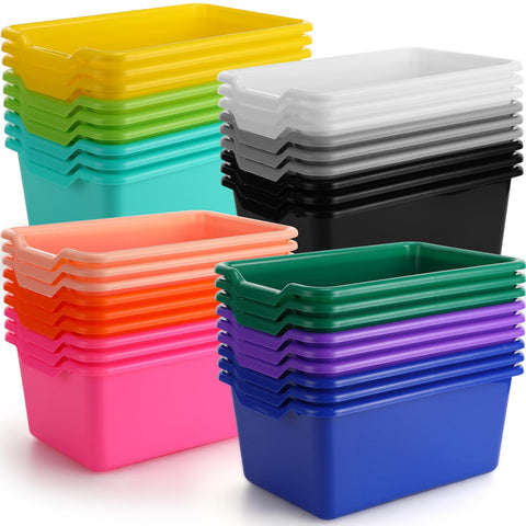 Dandat front view of 36 colorful cubby bins showing clear organization benefit
