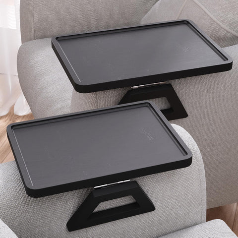 Danfoxer front view of bamboo arm tray showing sturdy surface and convenience