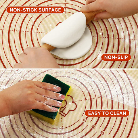 DANIA & DEAN mat in use with rolling pin demonstrating nonstick benefit and adherence