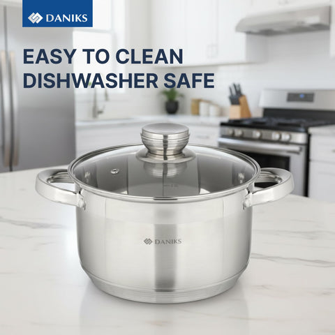 Daniks pot inside dishwasher showing safe cleaning and durable finish benefit