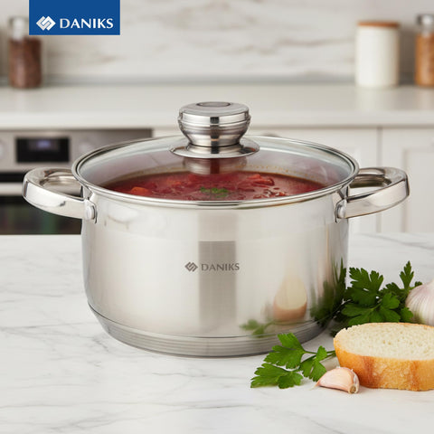 Daniks pot in a kitchen lifestyle shot showing everyday versatility and attractive stainless look