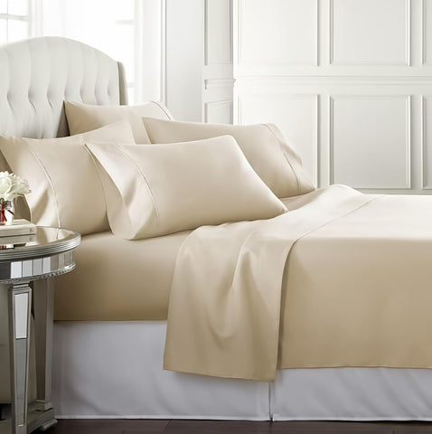 Danjor Linens front packaging showing cream sheet set and features for easy selection