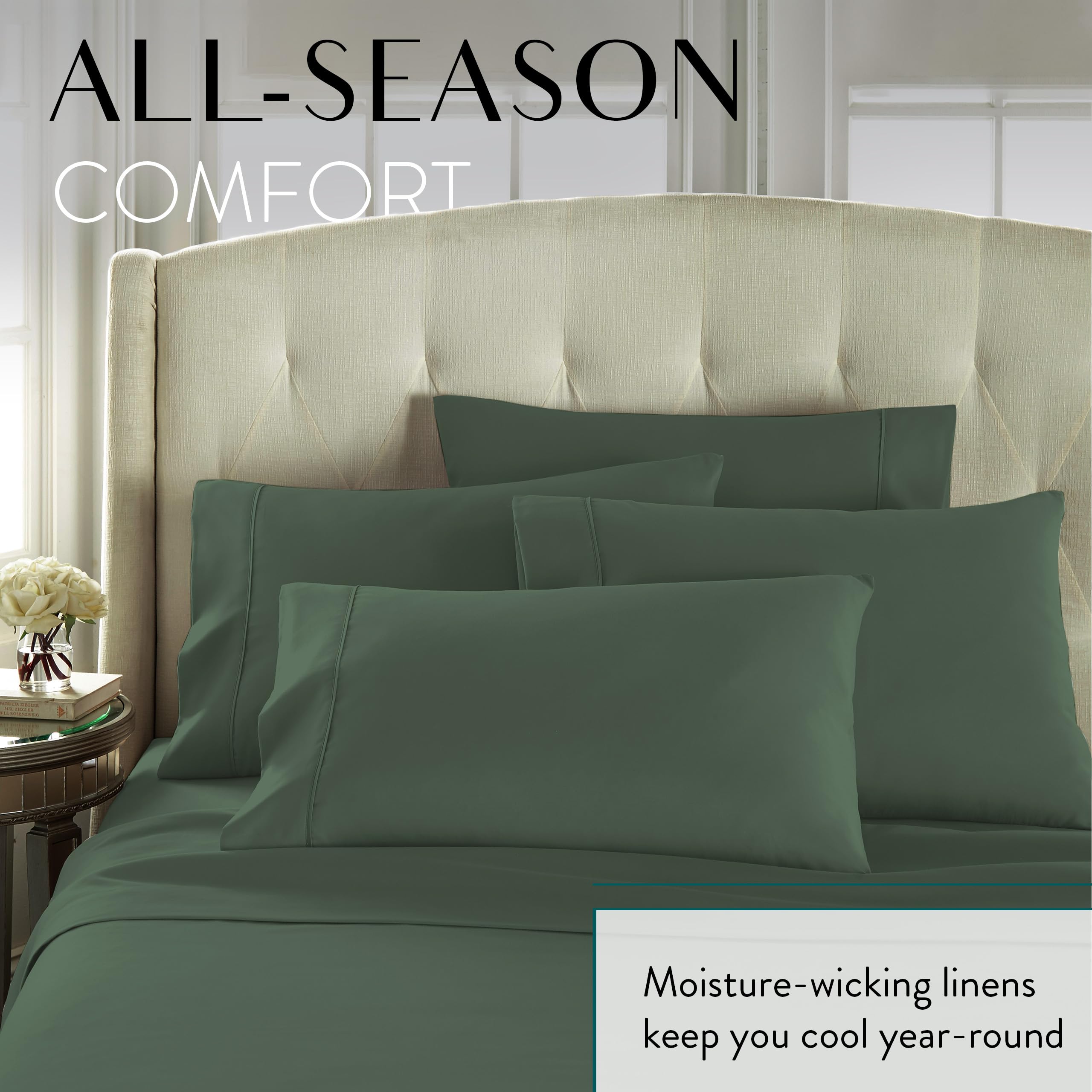 Danjor Linens set dressed on a king bed in a bedroom showing inviting, breathable bedding