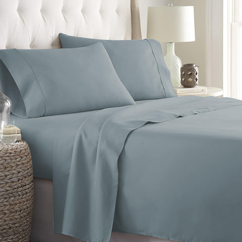 Danjor Linens front packaging showing Spa Blue set, highlights included pieces