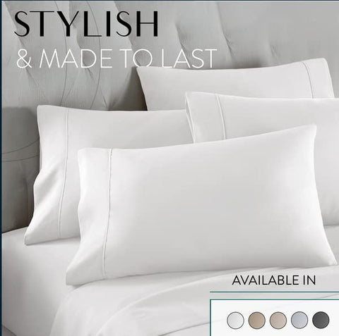 Danjor Linens sheets on styled bedroom promoting a calm sleep environment