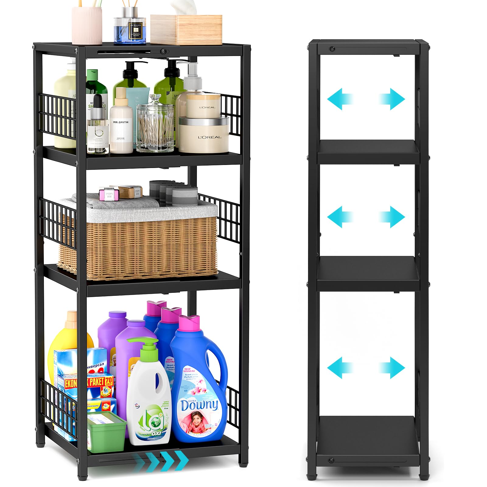 DAOUTIME front view of 4-tier slim shelf showing space-saving benefit