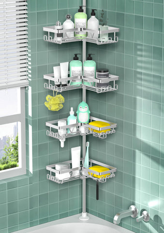 DAOYA corner shower caddy full view showing four tiers and stable storage