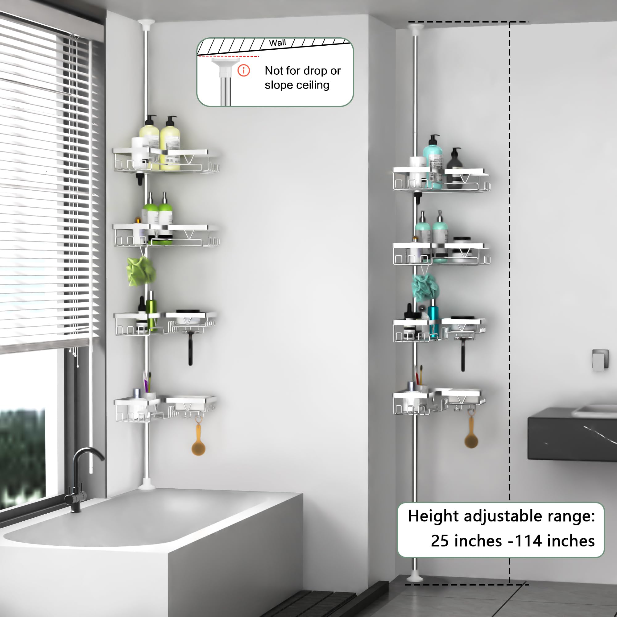 DAOYA caddy next to shampoo bottles for clear size and capacity reference