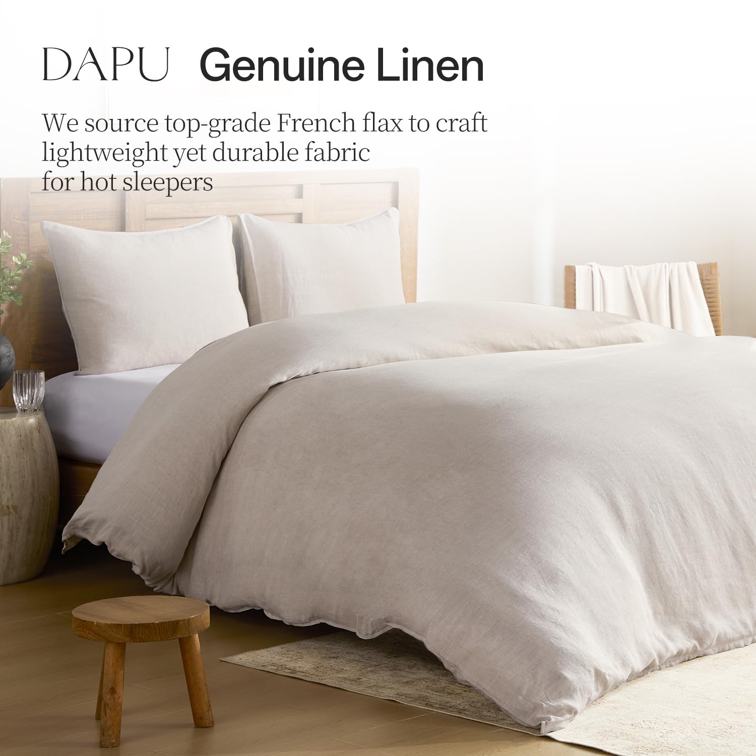 DAPU linen close-up showing 170GSM weave texture and softening benefit for sensitive skin