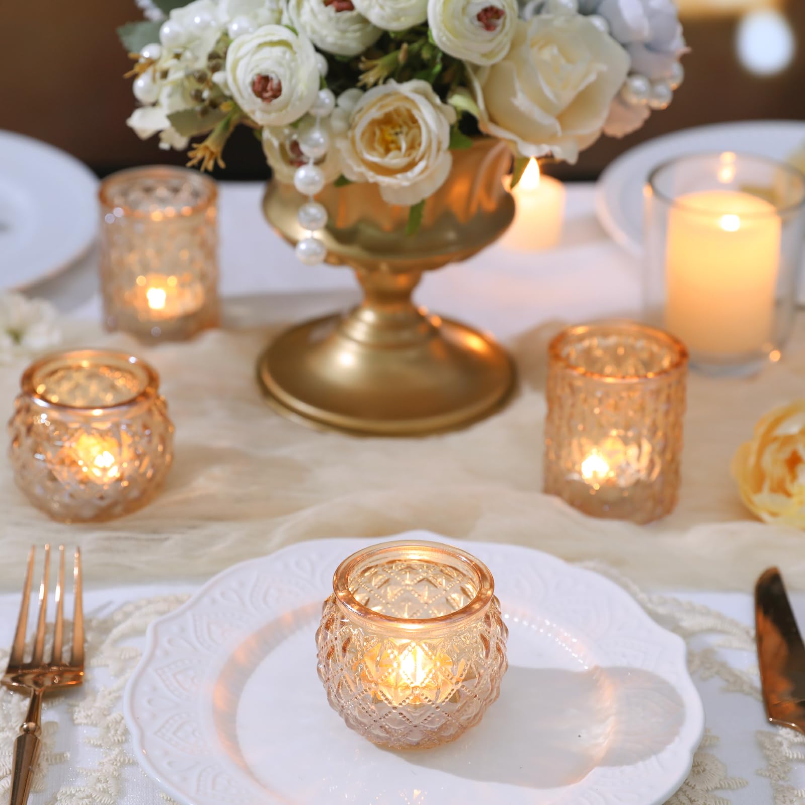 DARJEN votives next to a ruler to show compact dimensions and placement benefit